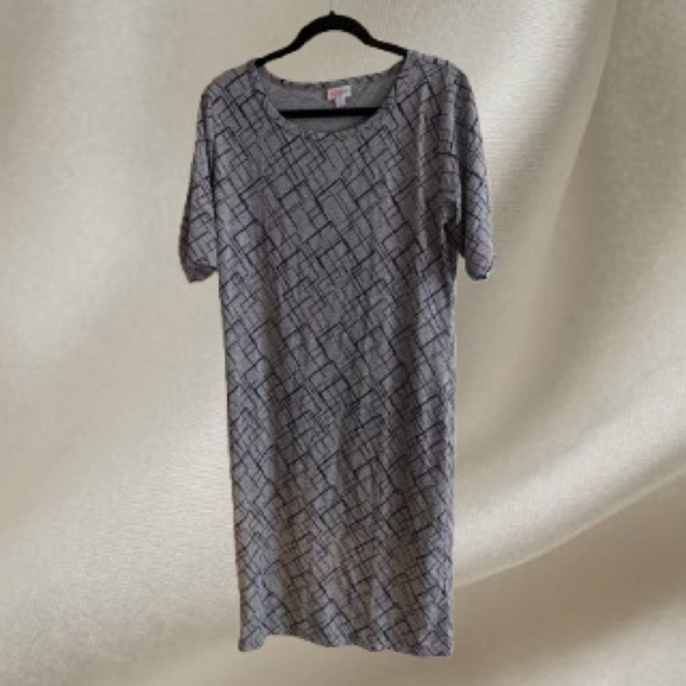 LuLaRoe Gray Geometric Midi Dress Size XL
